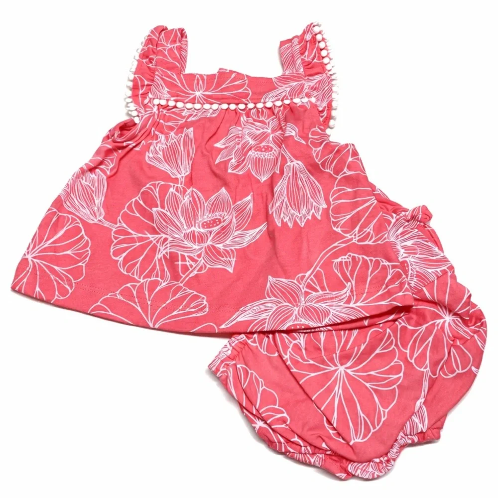 Carter’s Baby Girl Pink Floral 2-Piece Outfit Ruffle Top Bloomers 3M NWT